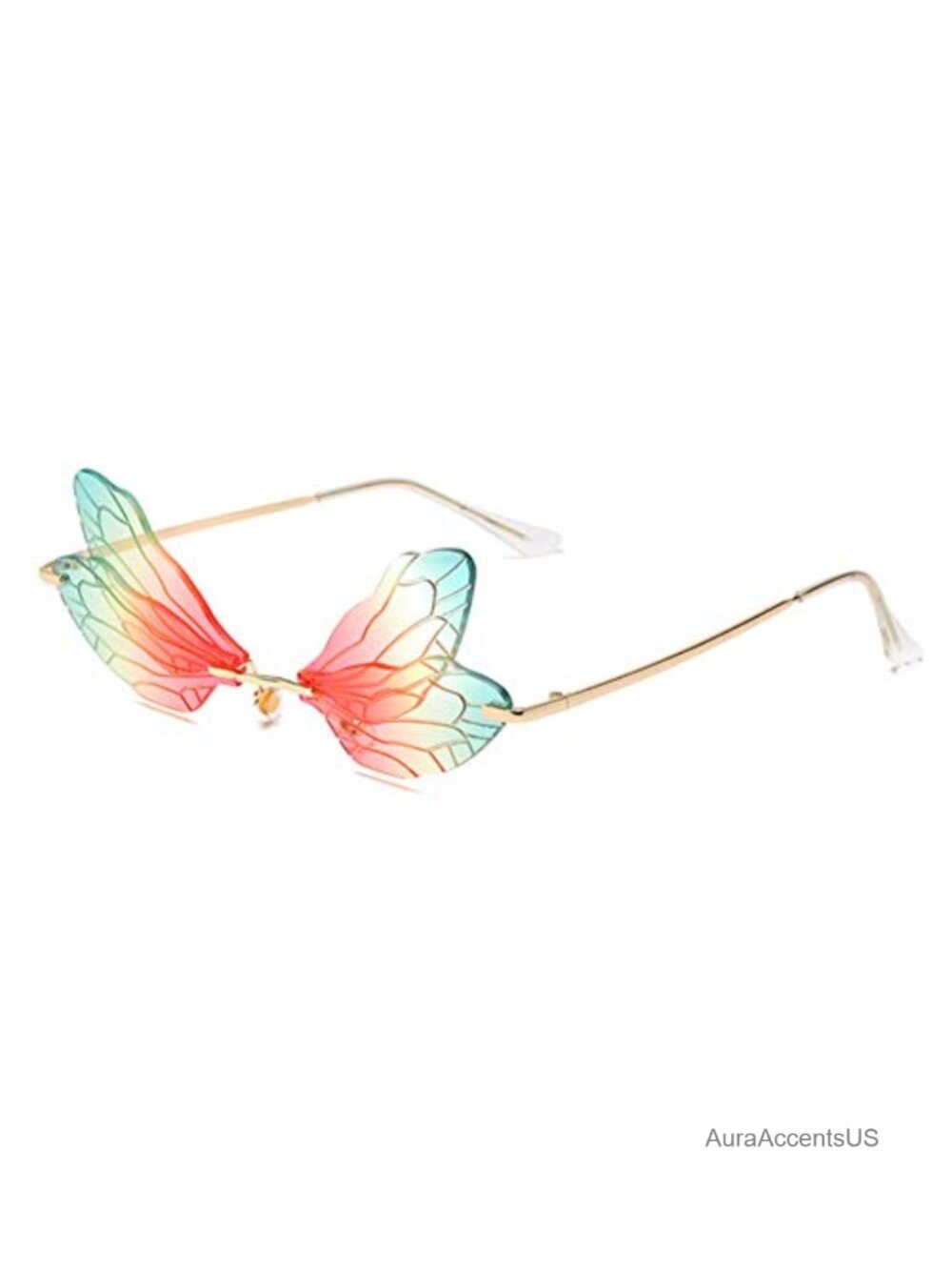 Rimless Dragonfly Sunglasses Gold Metal Butterfly UV400 Retro Party Eyewear